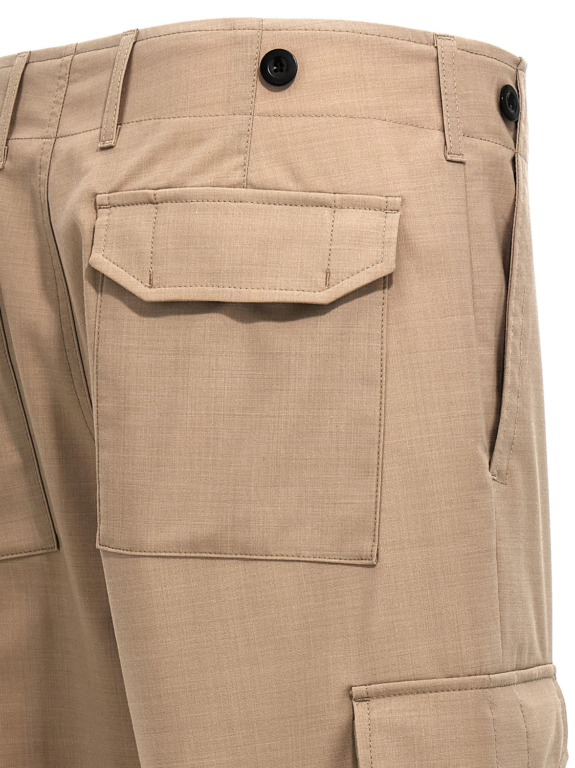Beige Polyester Cargo Pants