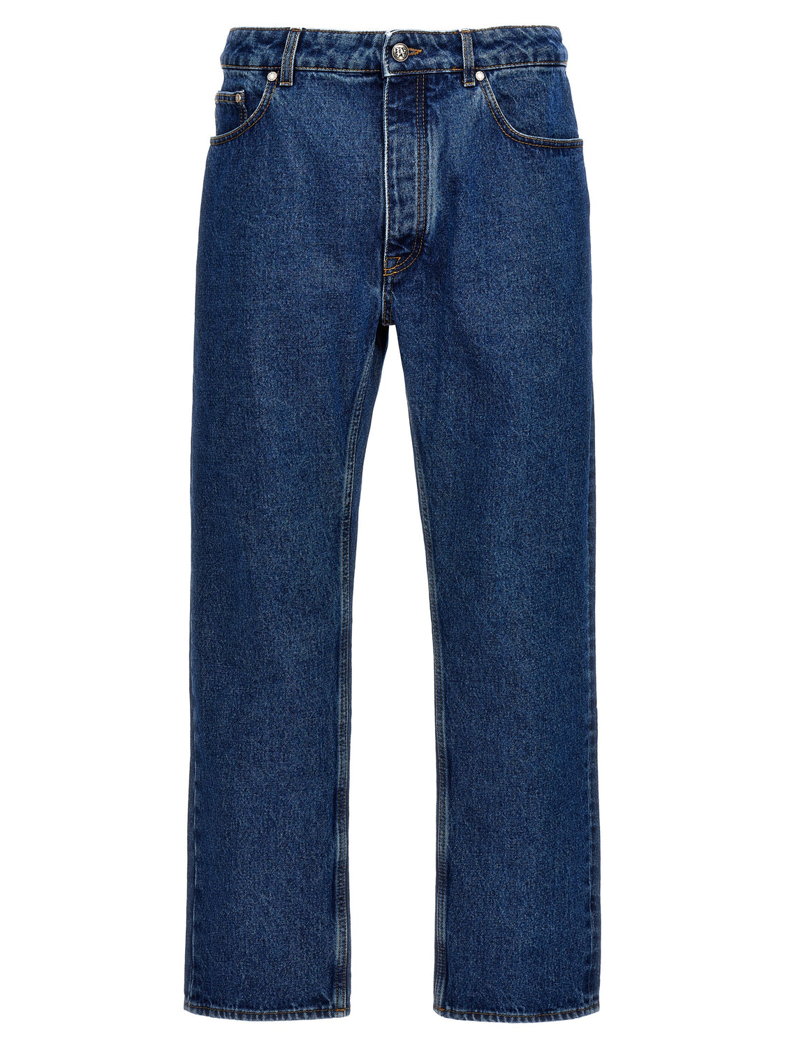 Blue Cotton Straight-Leg Jeans