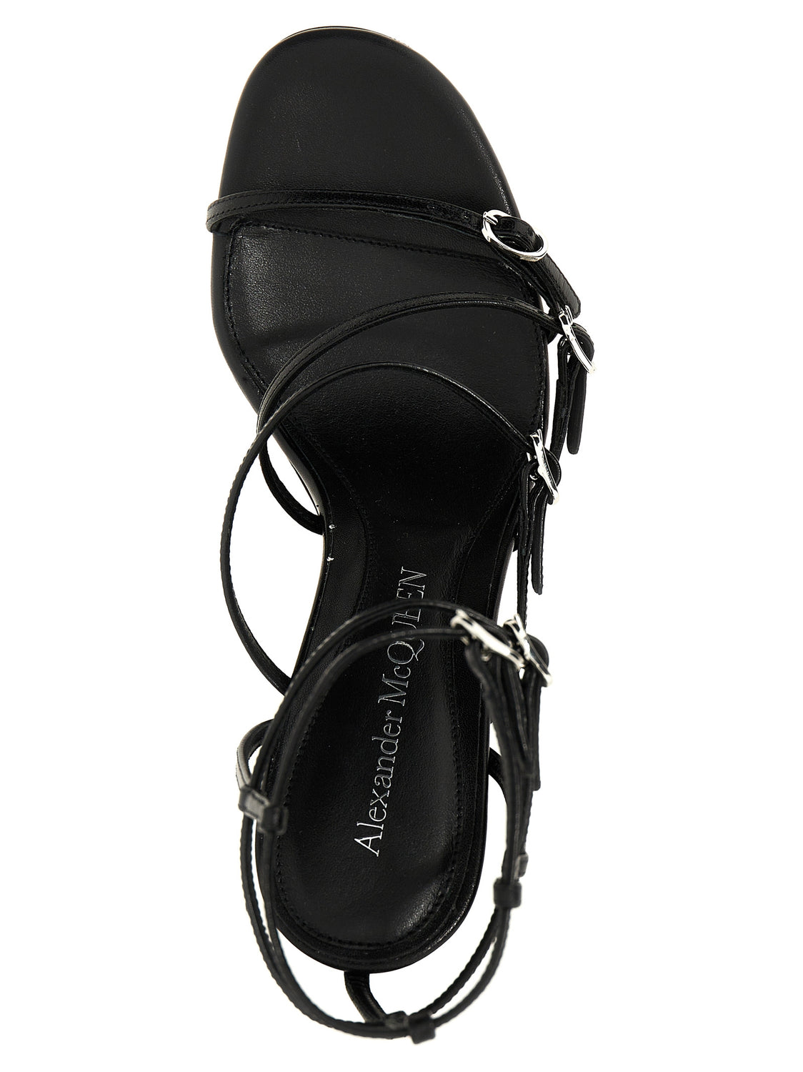 Black Lambskin Stiletto Heel Sandals