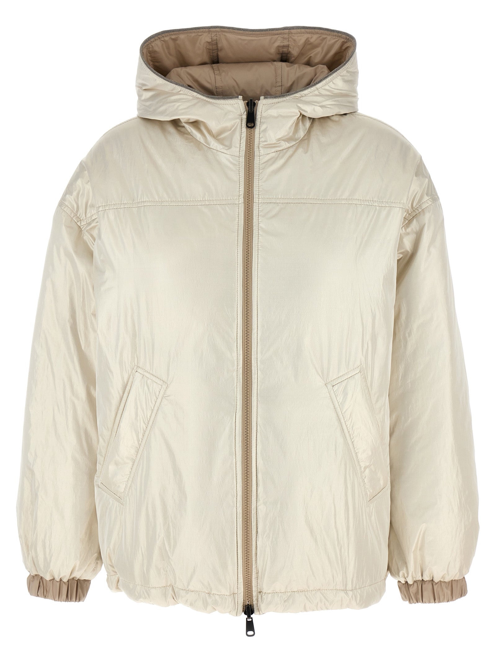 Beige Polyester Full-Length Jacket