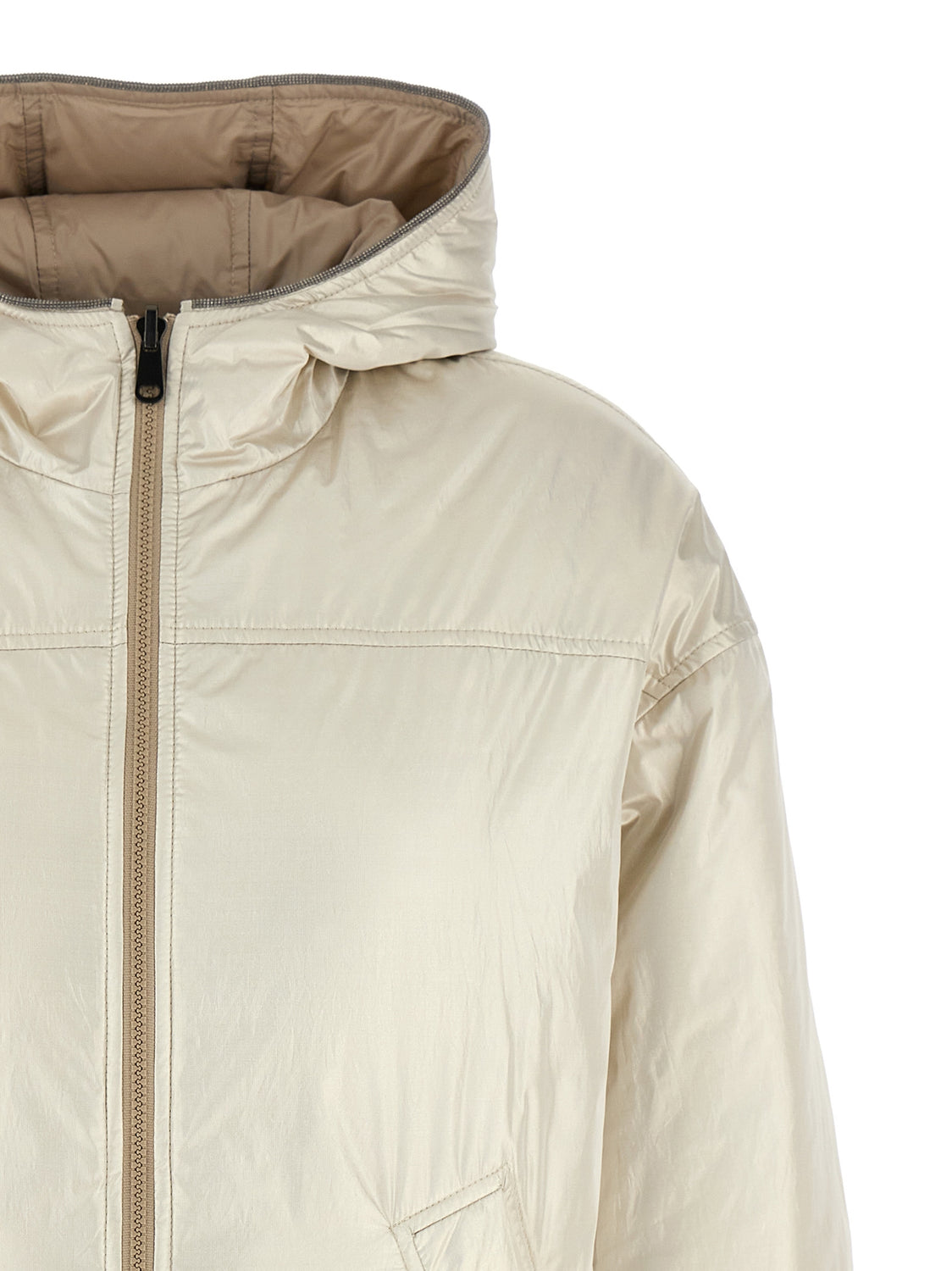 Beige Polyester Full-Length Jacket
