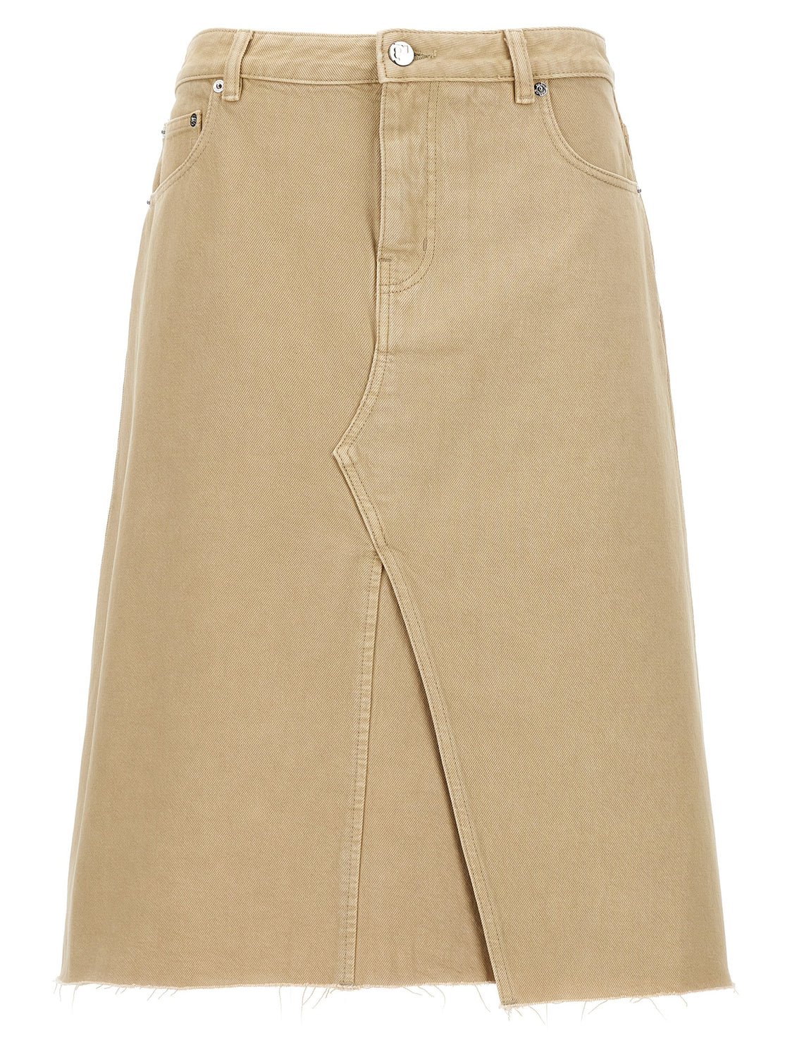 Beige Cotton Midi Skirt