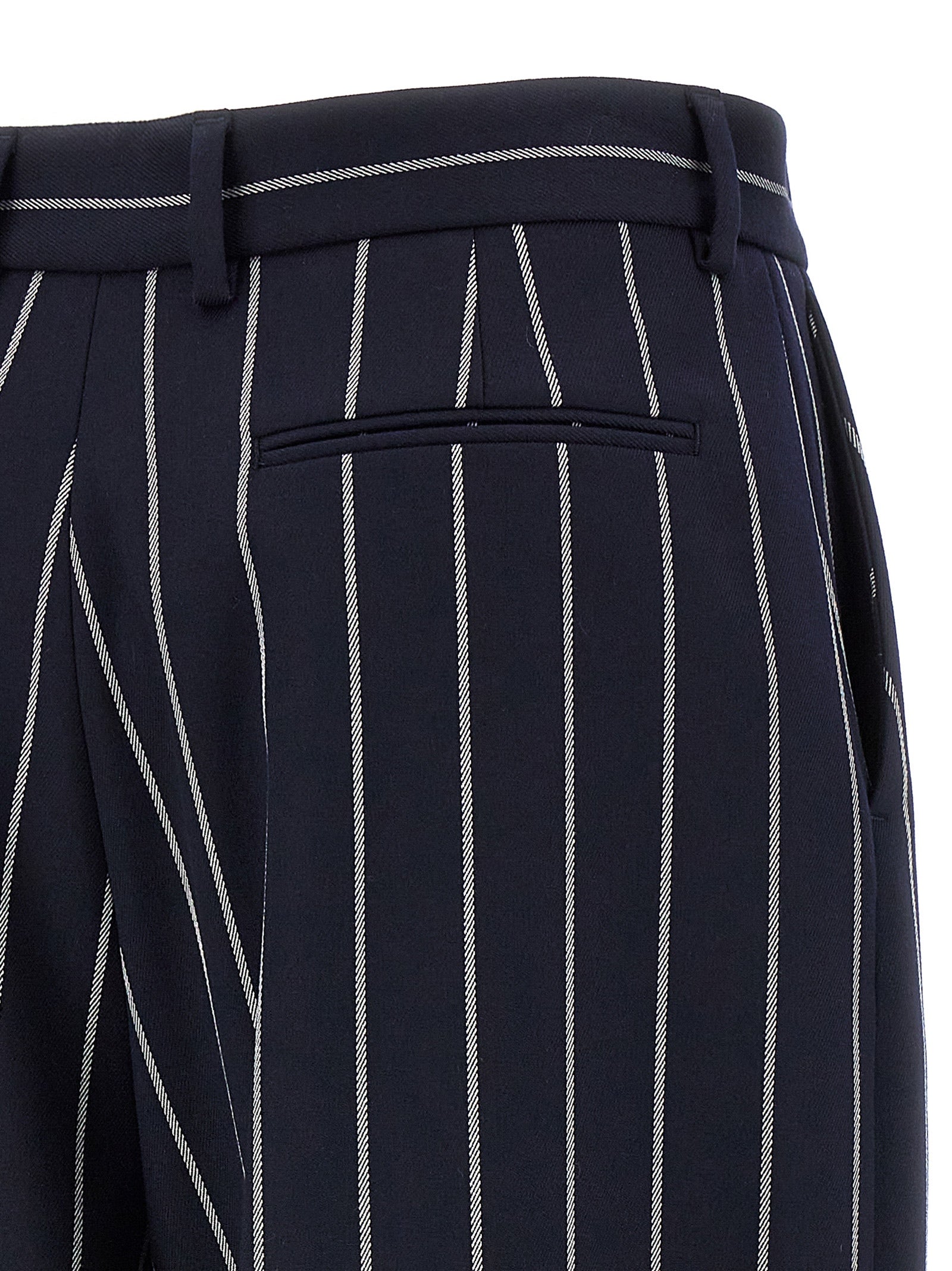Blue Polyester Casual Pants