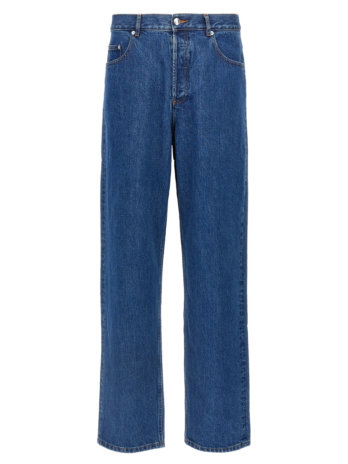 Blue Cotton Straight-Leg Jeans