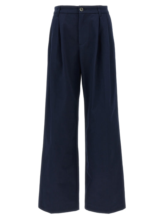Blue Cotton Casual Pants