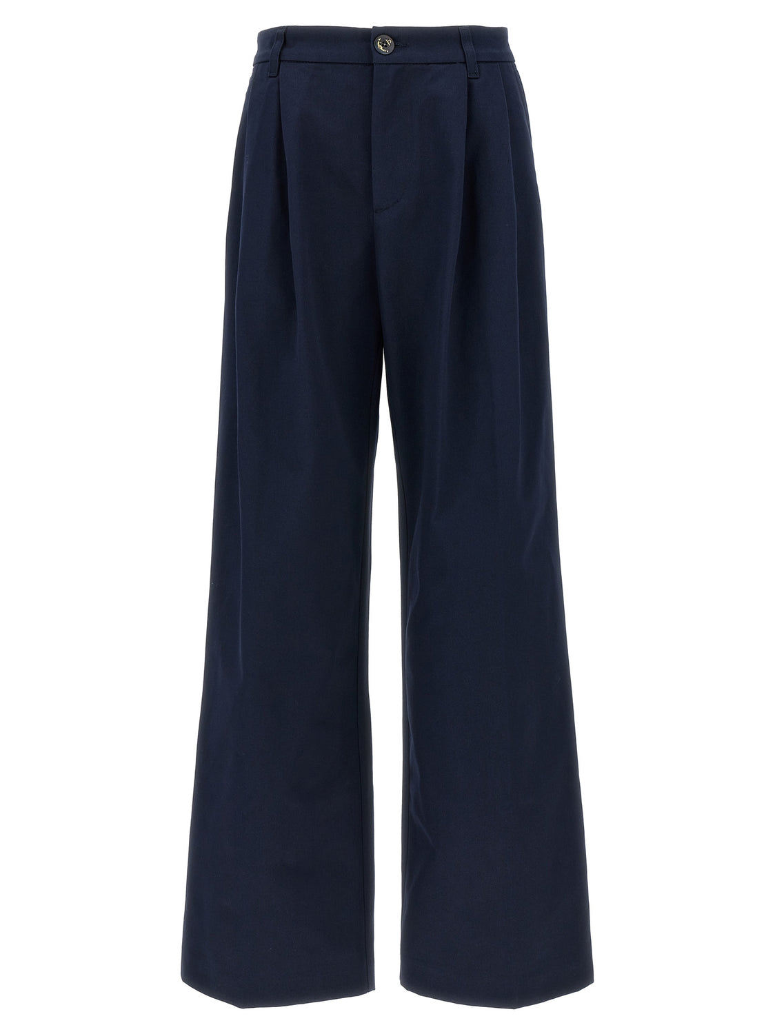 Blue Cotton Casual Pants