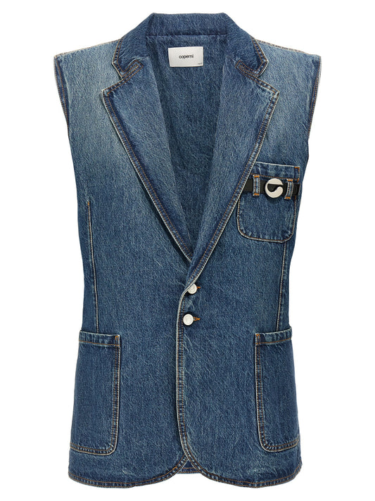 Blue Cotton Sleeveless Jacket