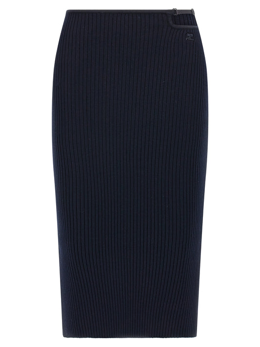 Blue Viscose Midi Skirt
