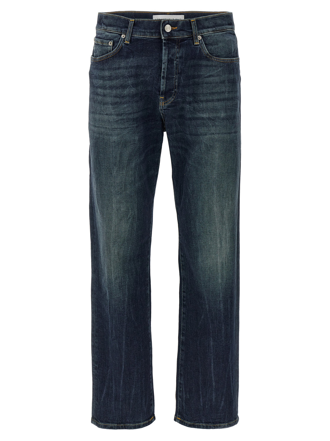 Blue Cotton Straight-Leg Jeans