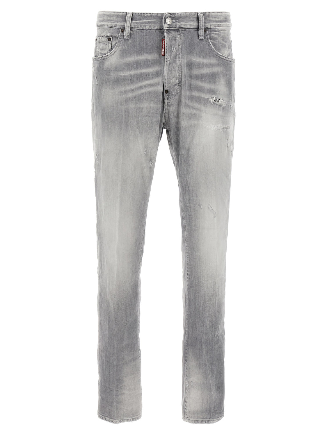 Gray Cotton Straight-Leg Jeans