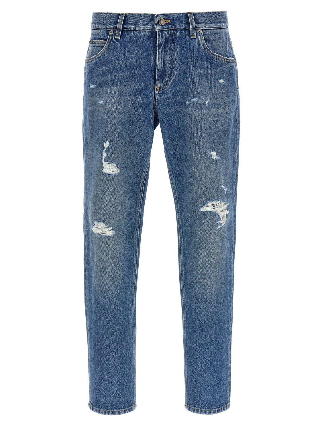 Blue Cotton Straight-Leg Jeans