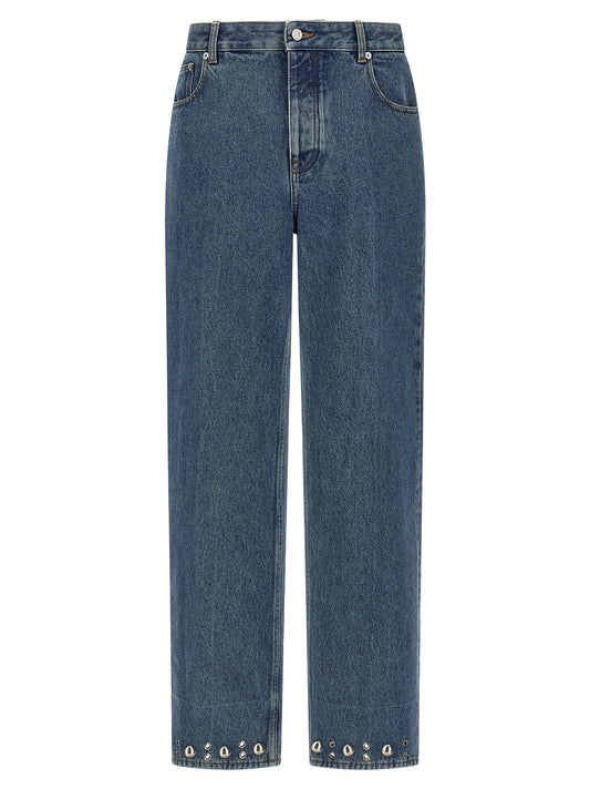 Blue Cotton Straight-Leg Jeans