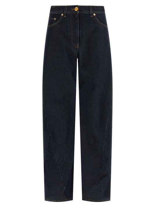 Blue Cotton High-Waisted Jean