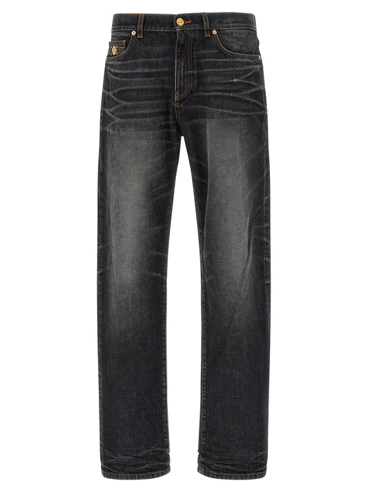 Black Cotton Straight-Leg Jeans