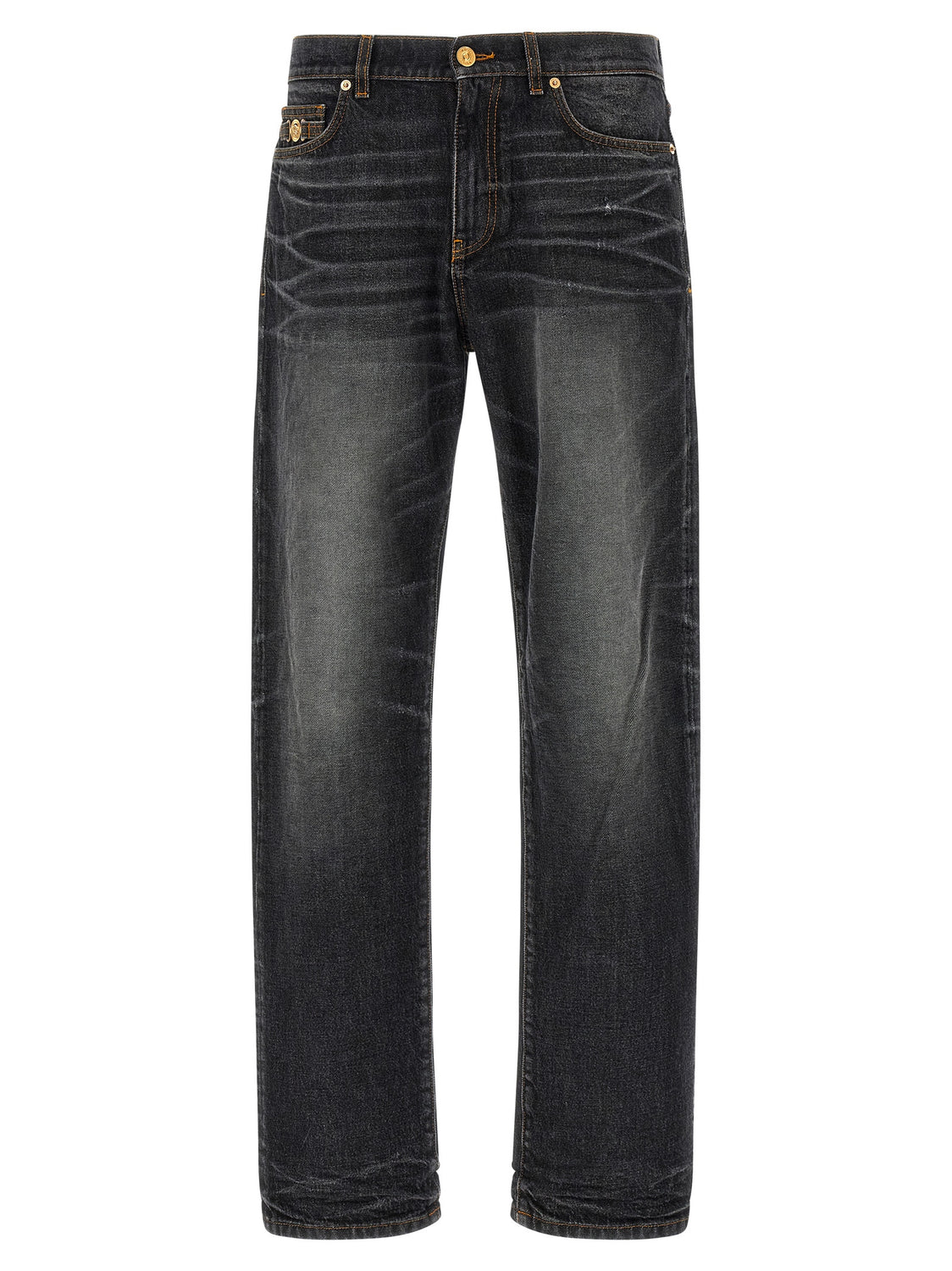 Black Cotton Straight-Leg Jeans