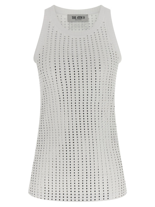 White Cotton Sleeveles T-Shirt