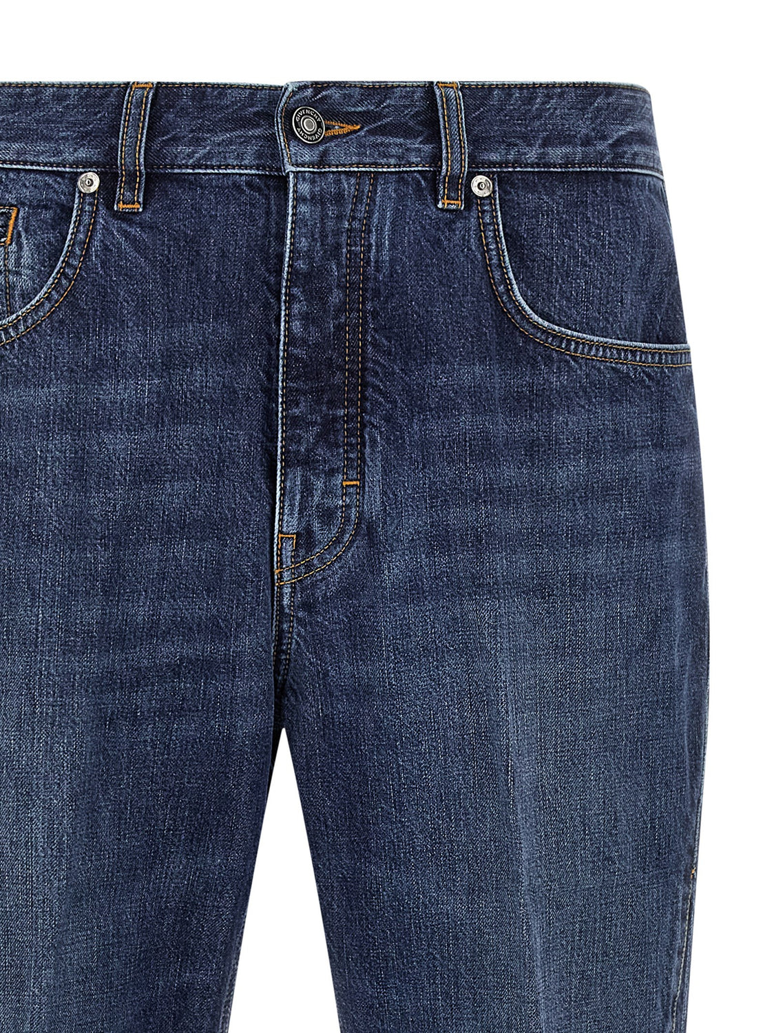 Blue Cotton Straight-Leg Jeans