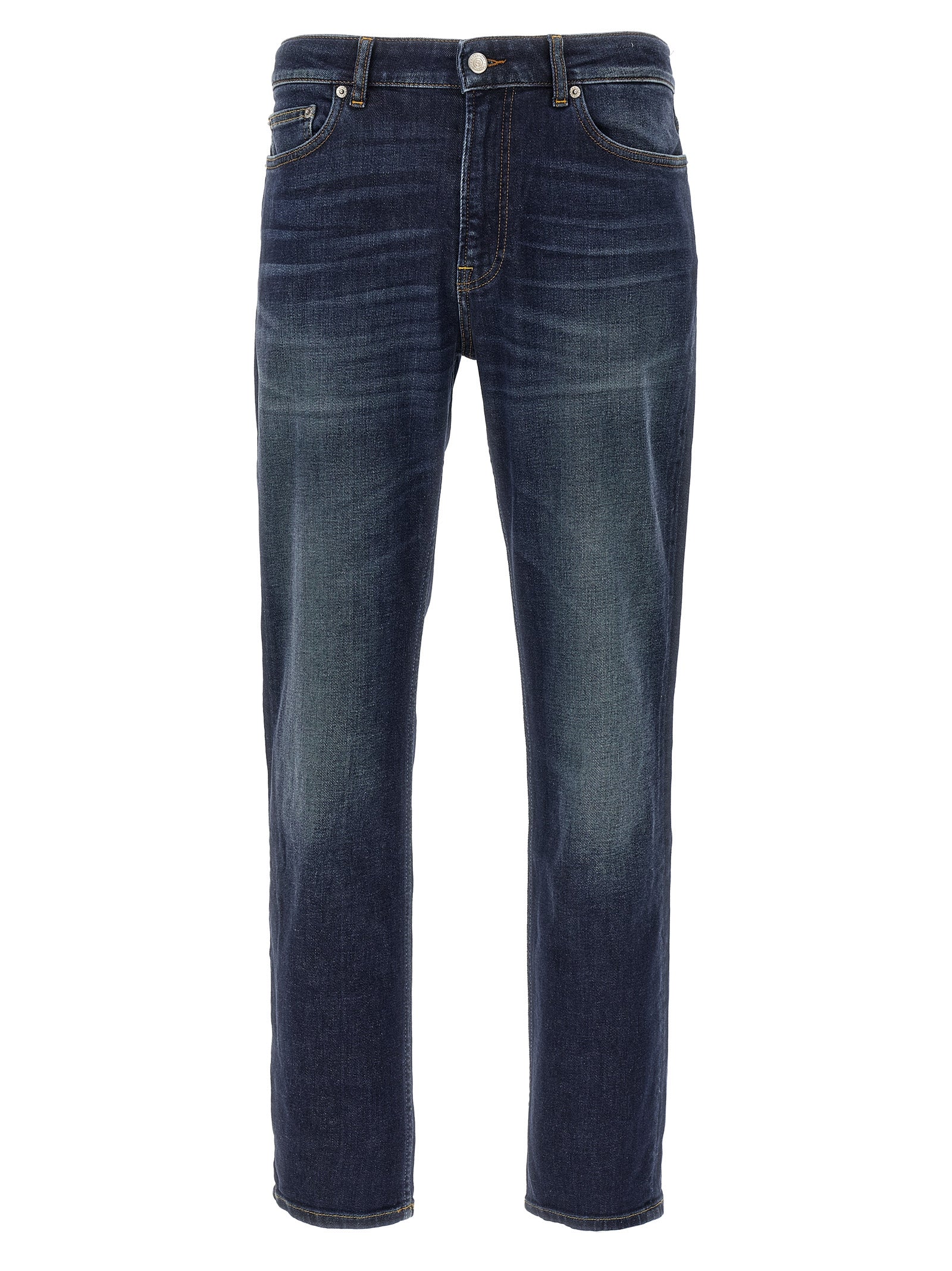 Blue Cotton Straight-Leg Jeans