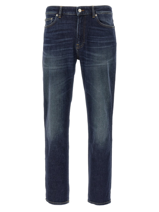 Blue Cotton Straight-Leg Jeans