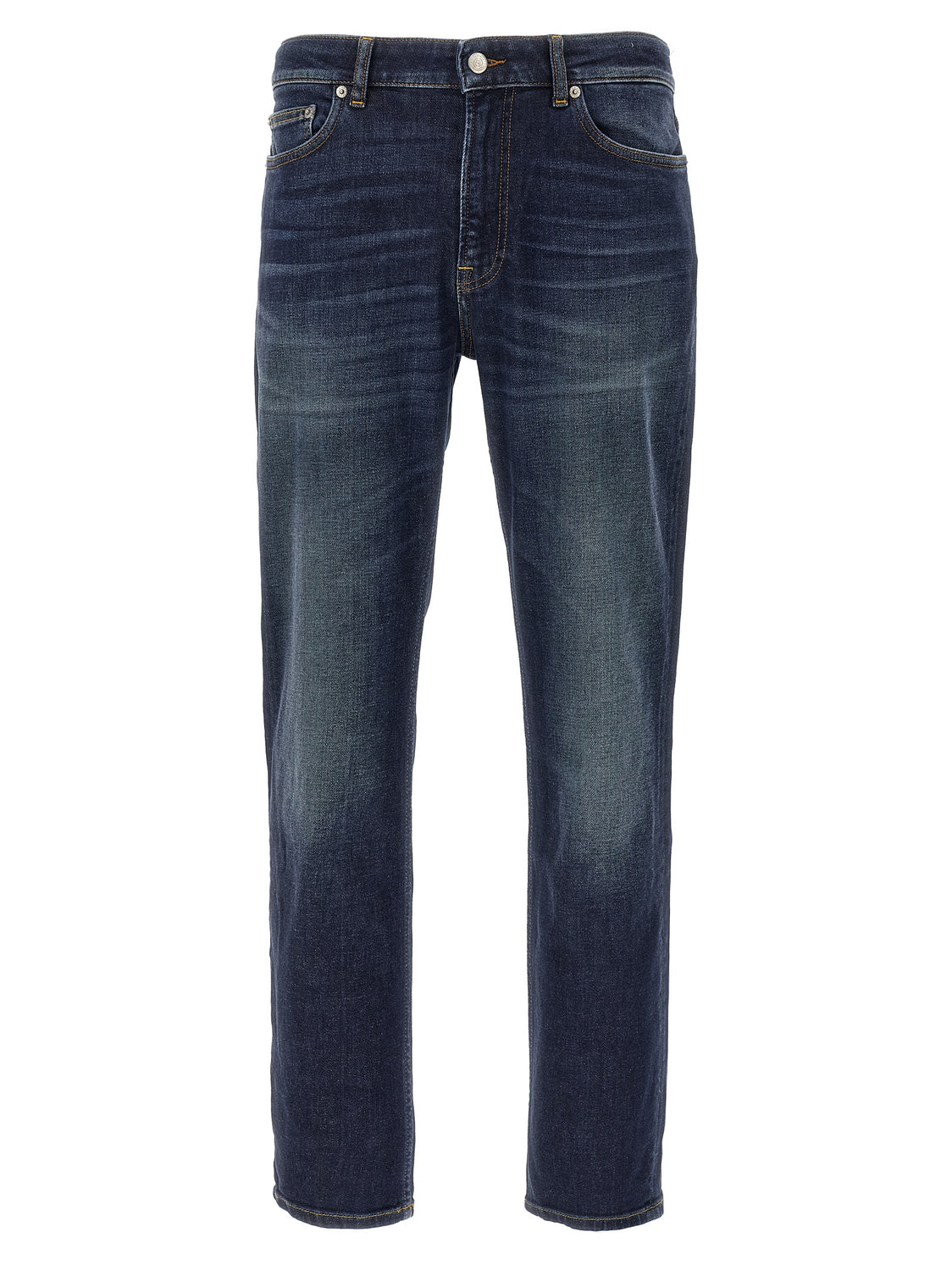 Blue Cotton Straight-Leg Jeans