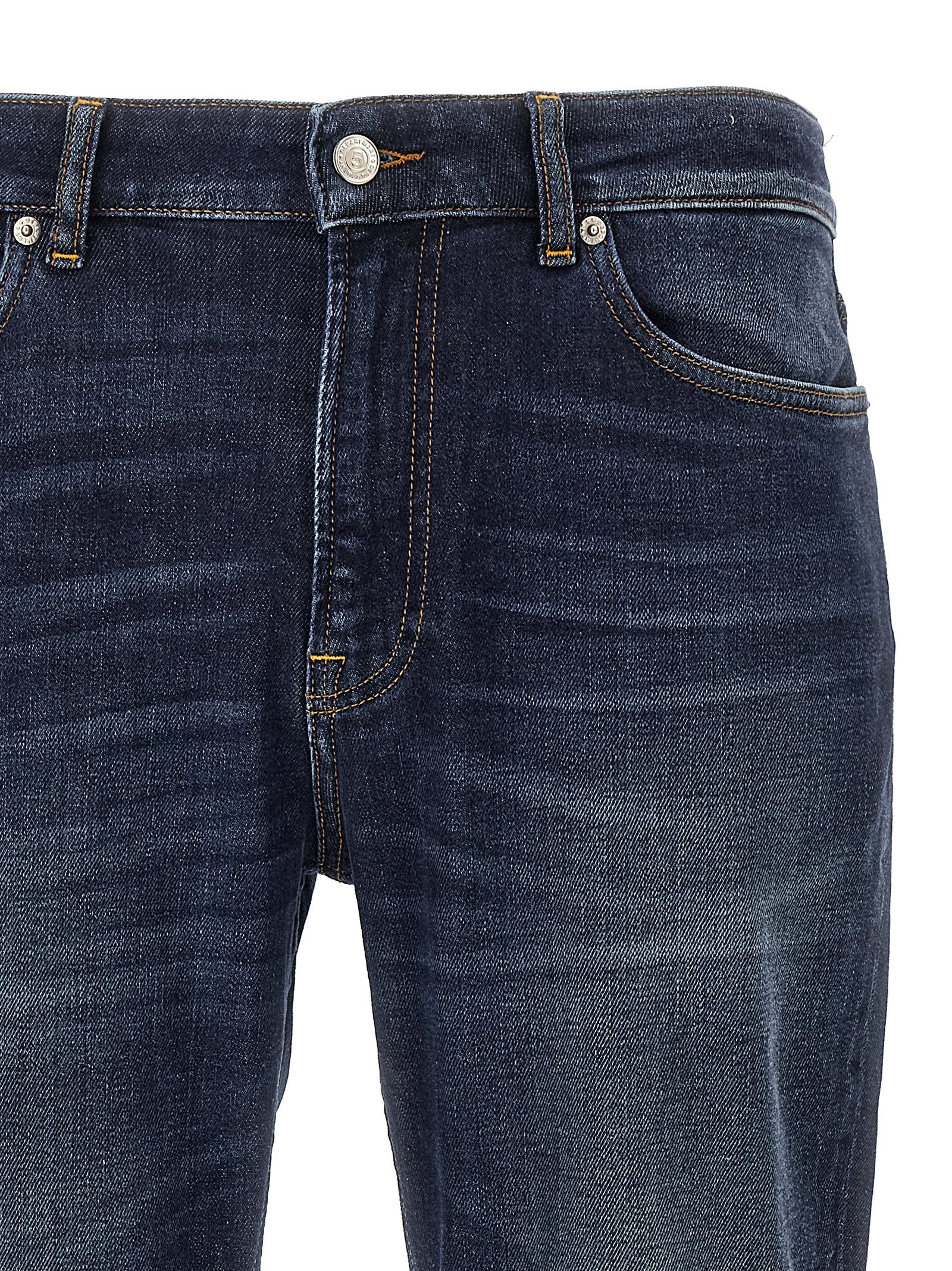 Blue Cotton Straight-Leg Jeans