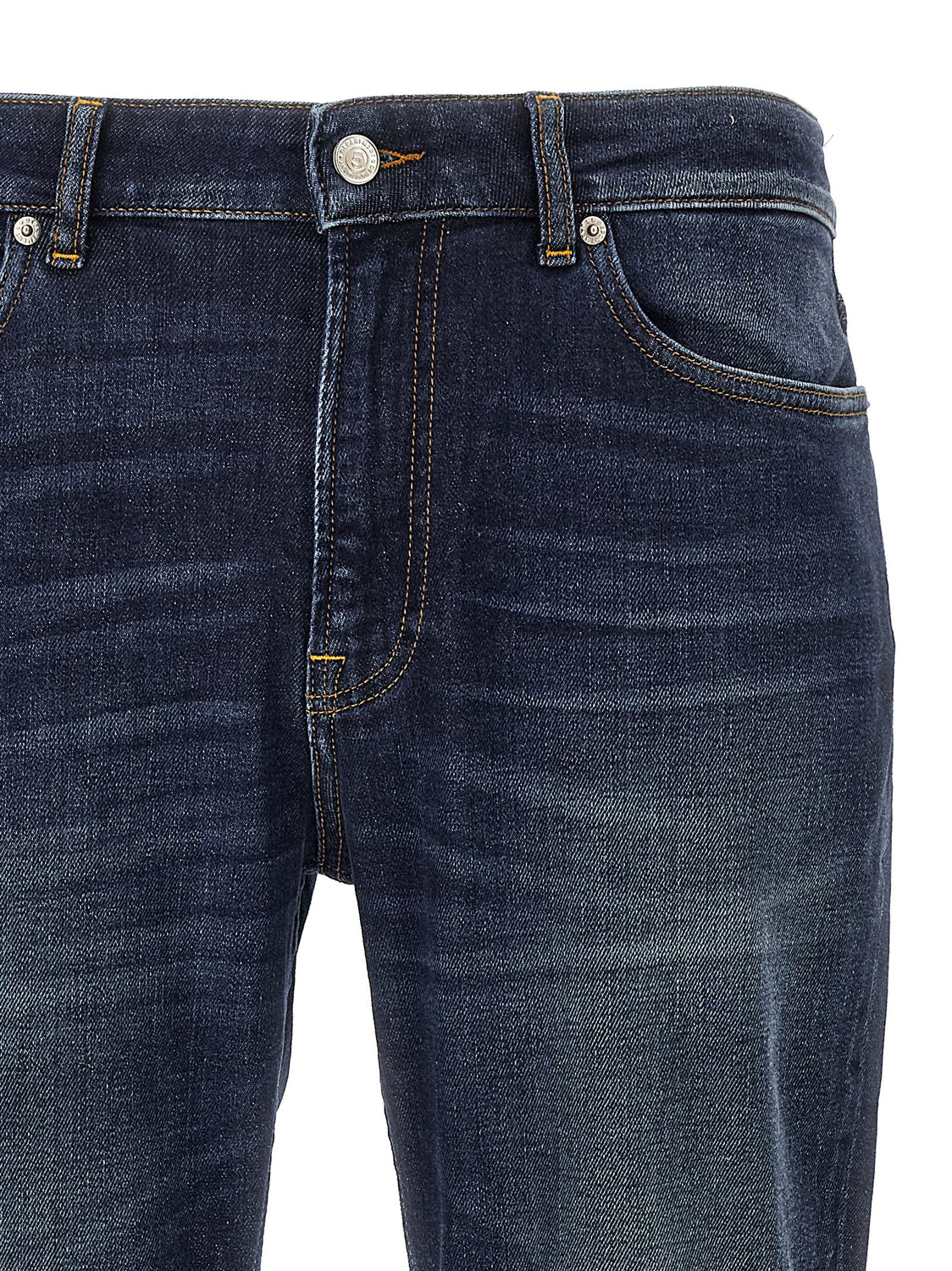 Blue Cotton Straight-Leg Jeans