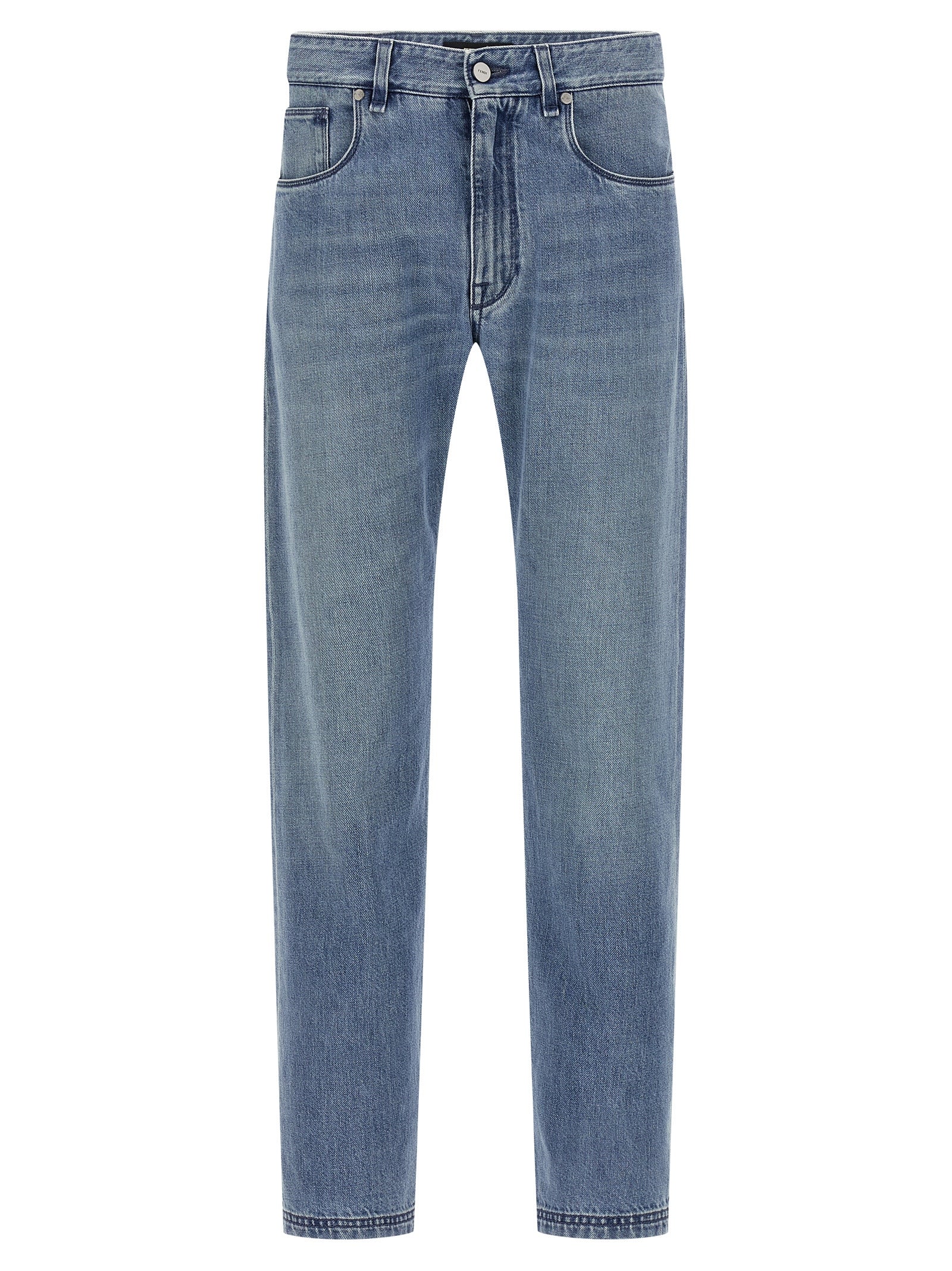 Blue Cotton Straight-Leg Jeans
