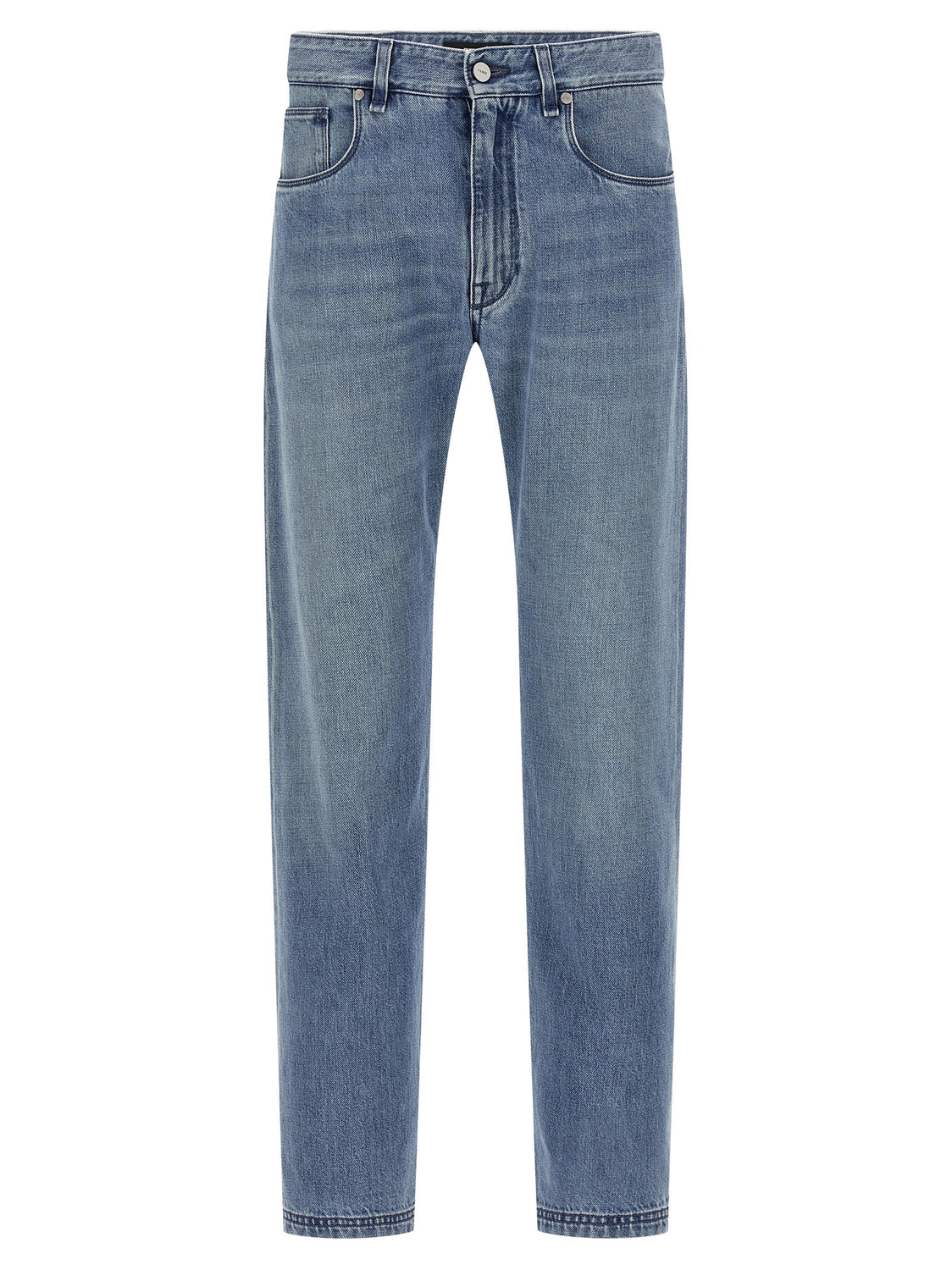 Blue Cotton Straight-Leg Jeans