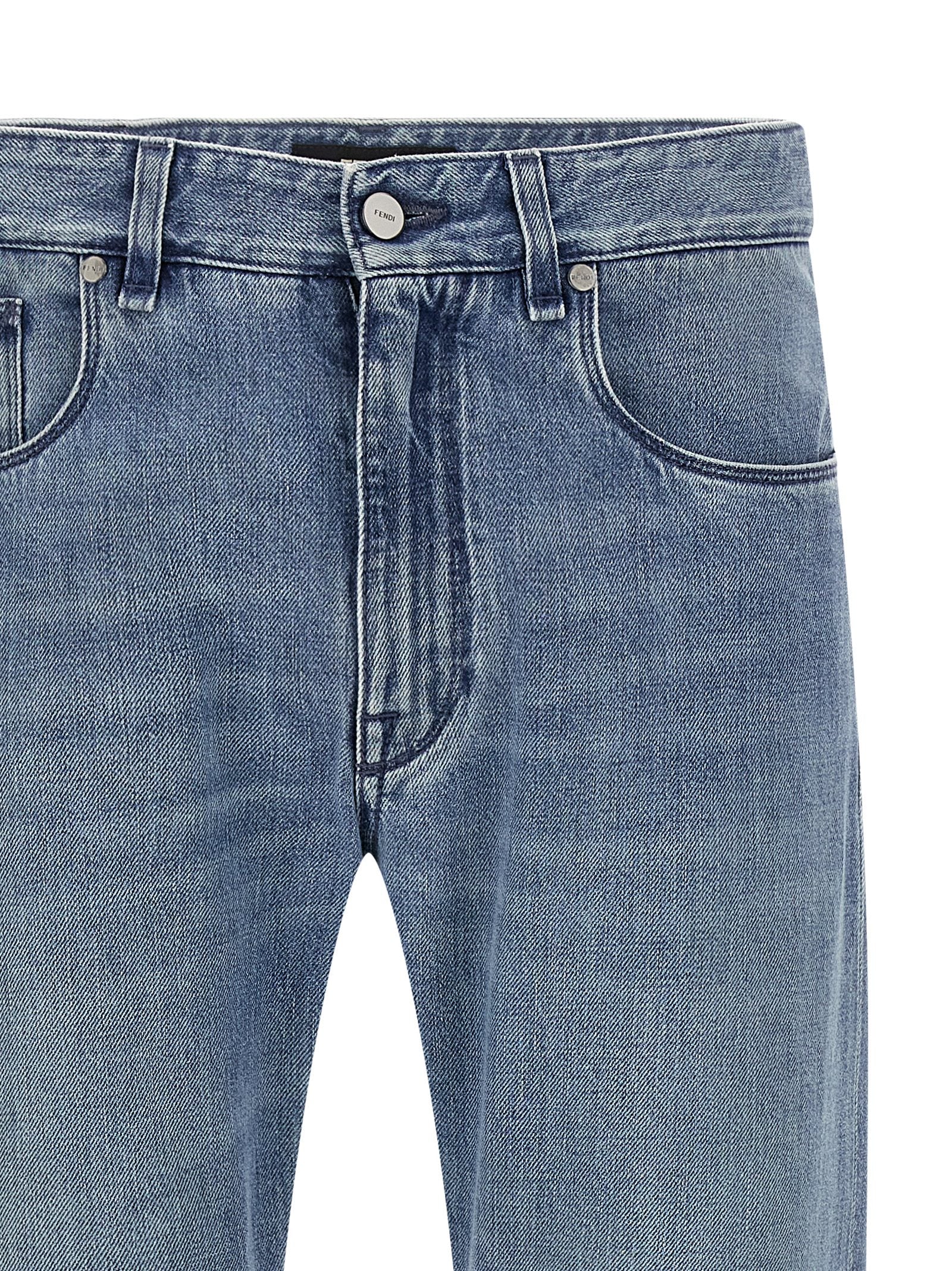 Blue Cotton Straight-Leg Jeans