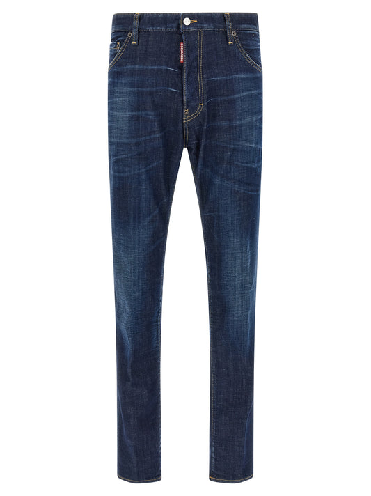 Blue Cotton Straight-Leg Jeans