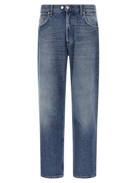 Blue Cotton Straight-Leg Jeans