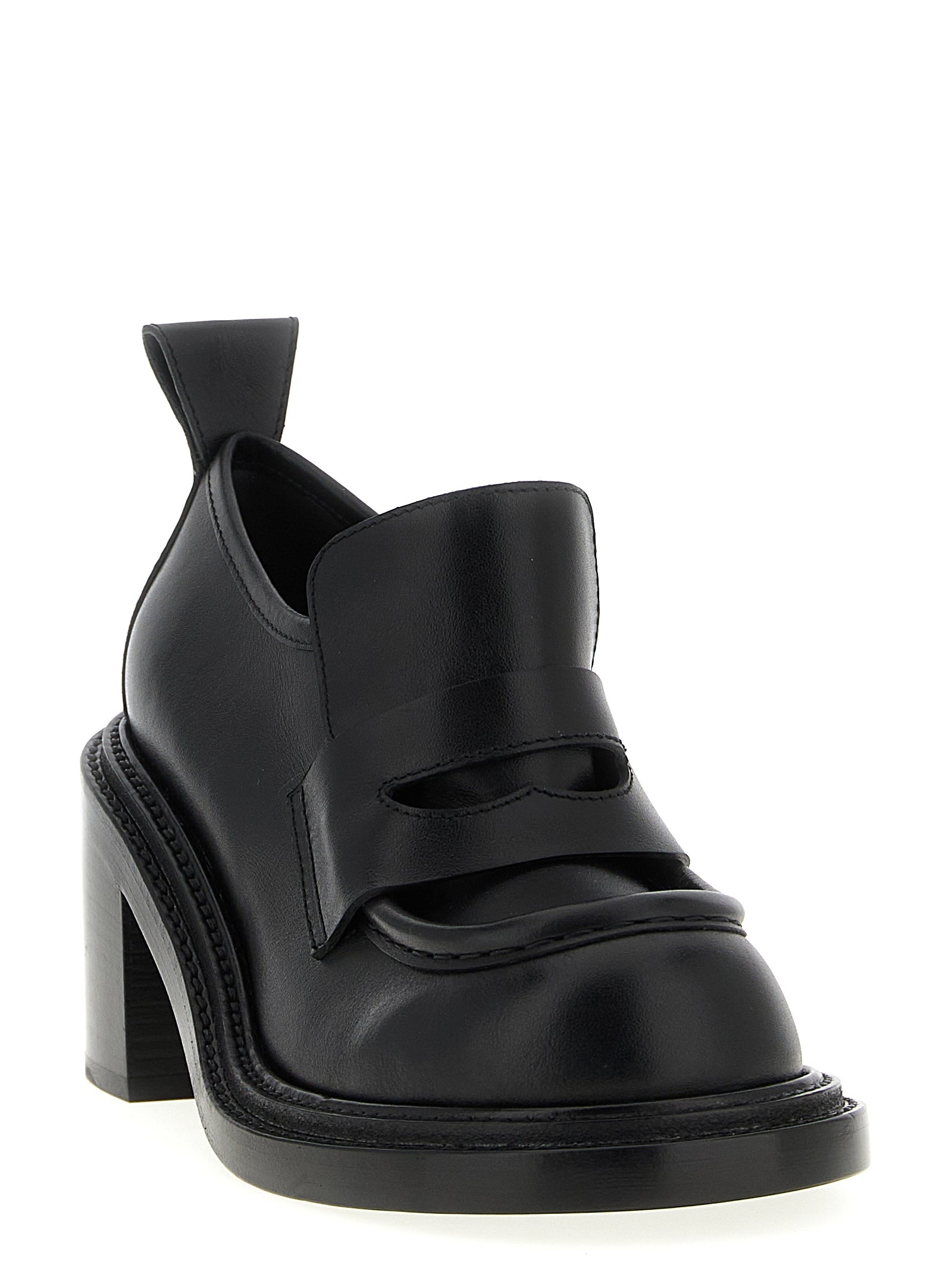 Black Leather Platform Loafers