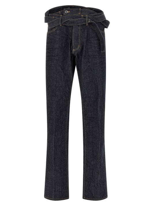 Blue Cotton Straight-Leg Jeans