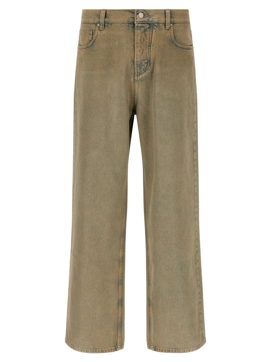 Beige Cotton Straight-Leg Jeans