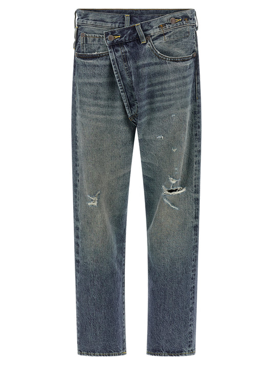 Blue Cotton Straight-Leg Jeans