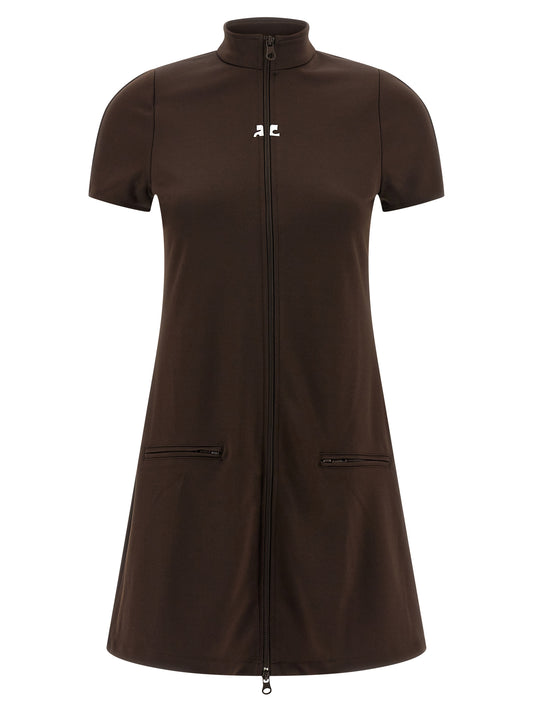 Brown Polyester Short Dress
