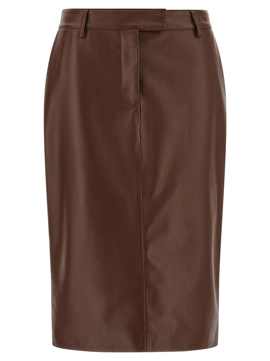 Brown Leather Midi Skirt