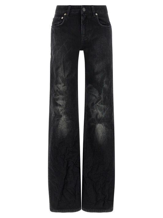 Black Cotton Flared Jeans