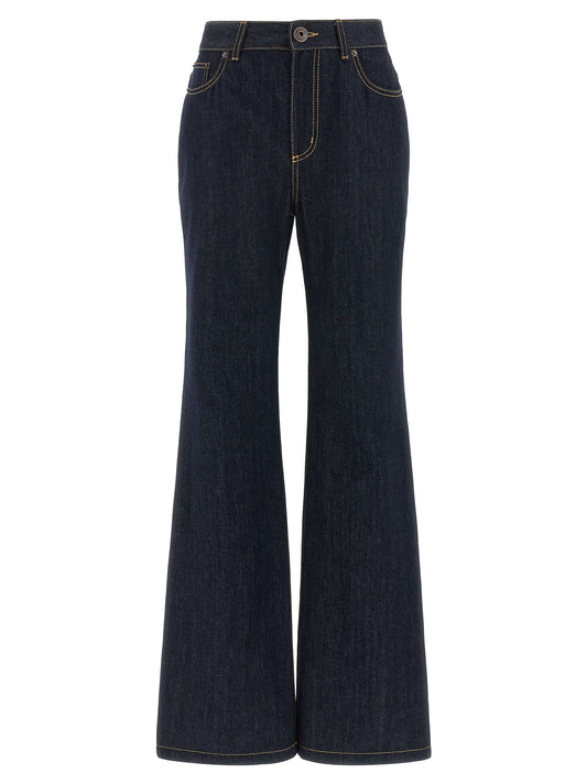 Blue Cotton Flared Jeans