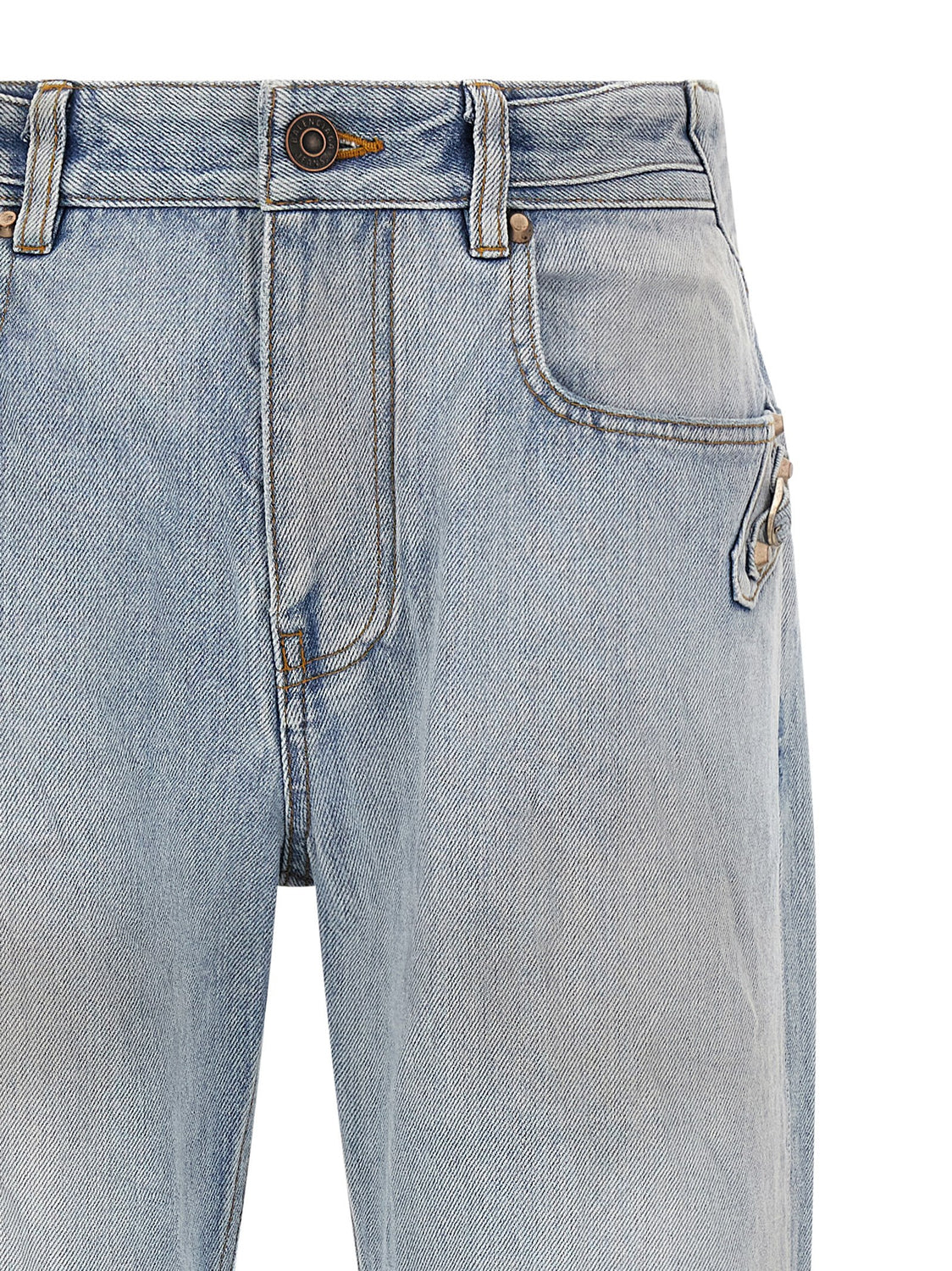 Blue Cotton Straight-Leg Jeans