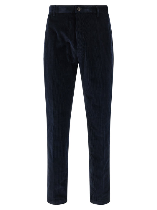 Blue Cotton Casual Pants