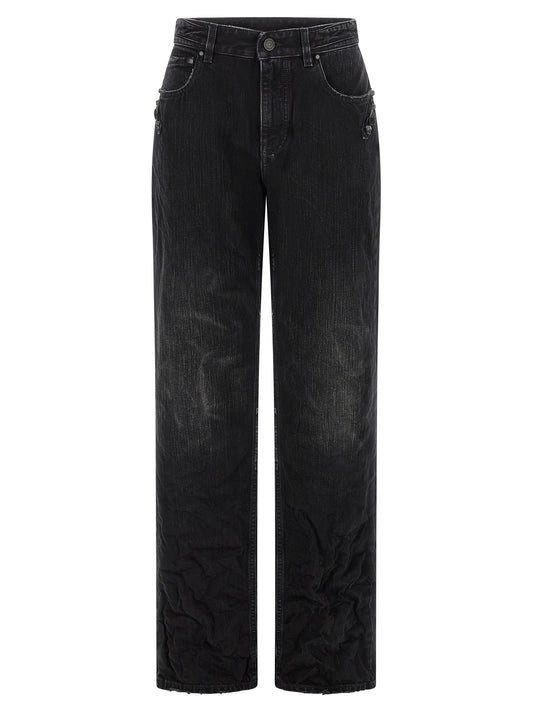Black Cotton Straight-Leg Jeans