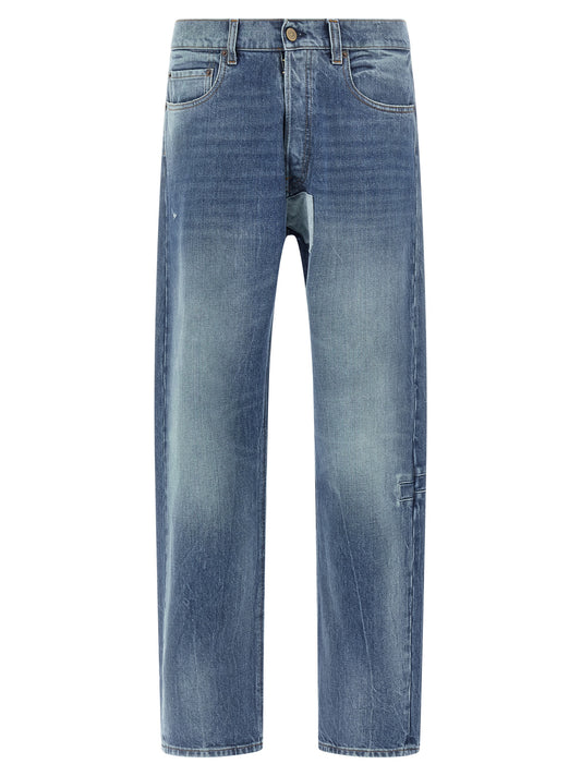 Blue Cotton Straight-Leg Jeans