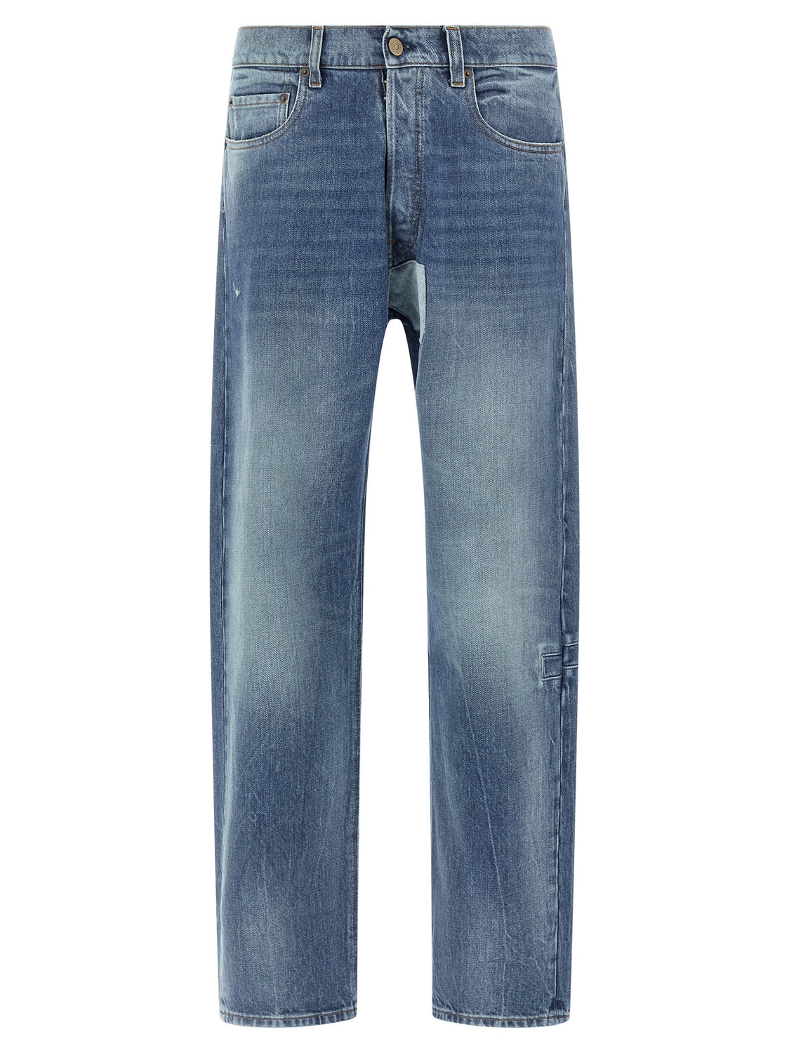 Blue Cotton Straight-Leg Jeans