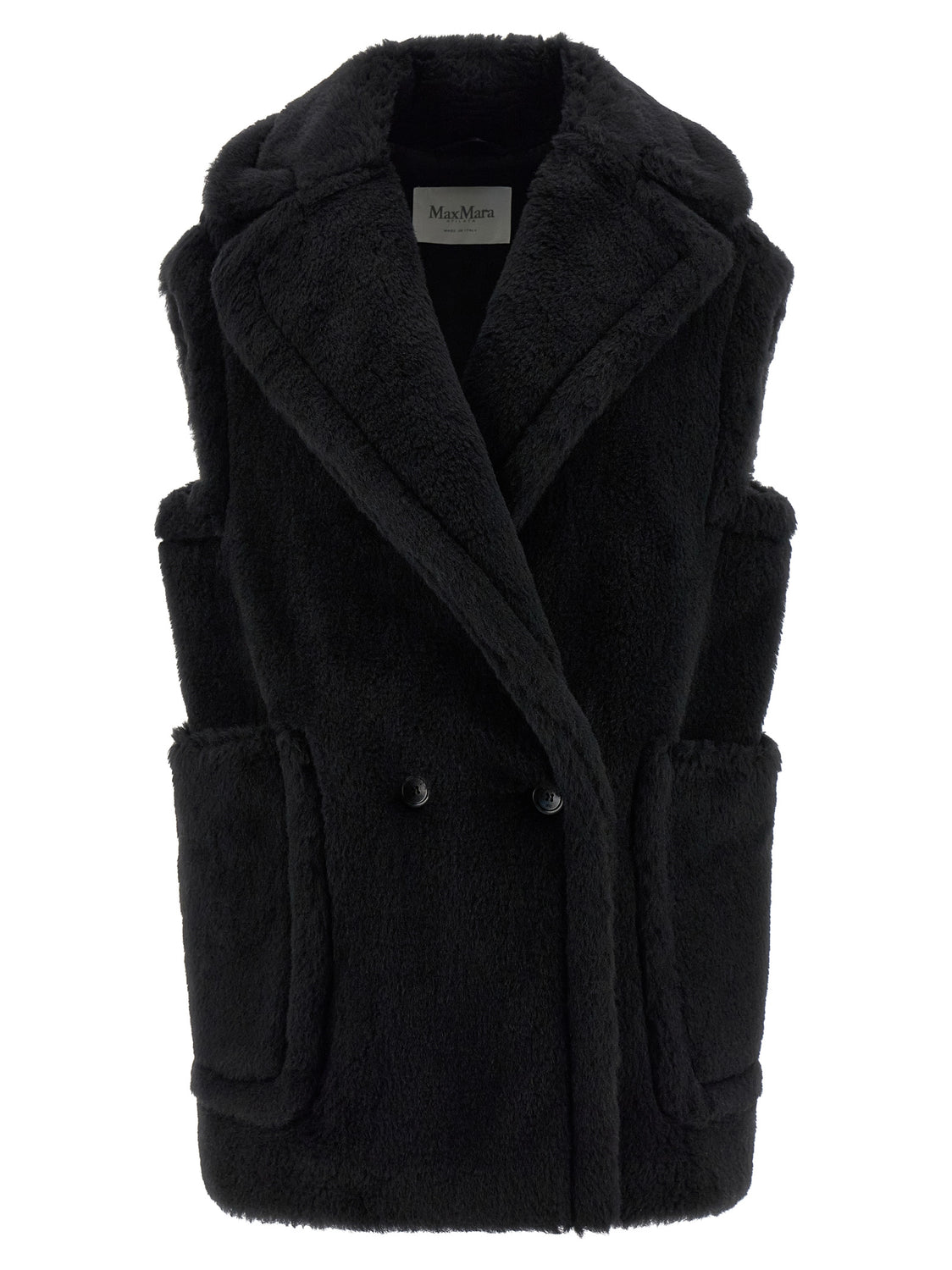 Black Alpaca Leather Sleeveless Jacket