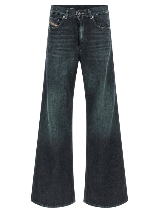 Blue Cotton Flared Jeans
