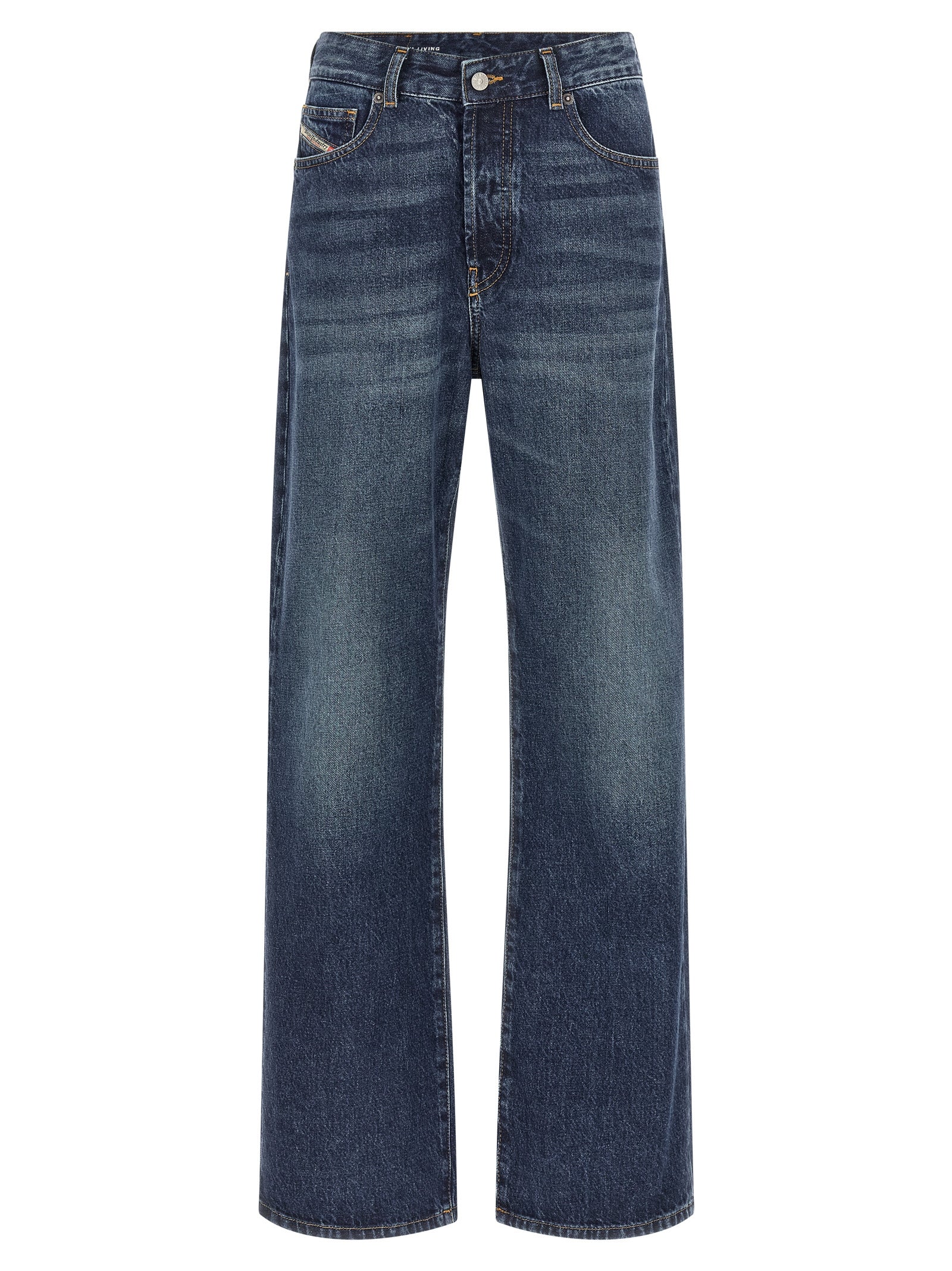 Blue Cotton Straight-Leg Jeans