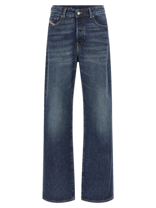 Blue Cotton Straight-Leg Jeans