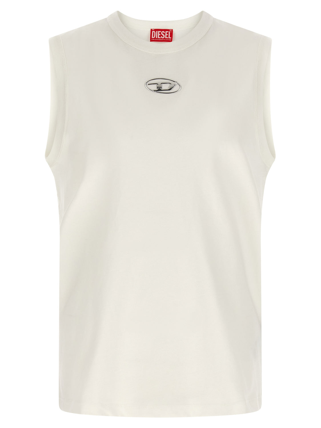 White Cotton Sleeveles T-Shirt