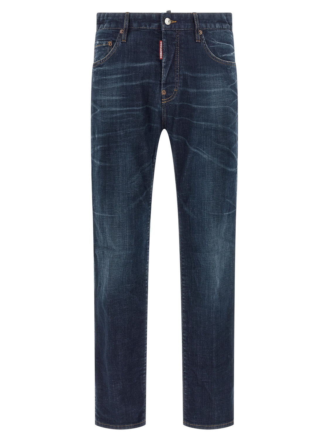 Blue Cotton Straight-Leg Jeans